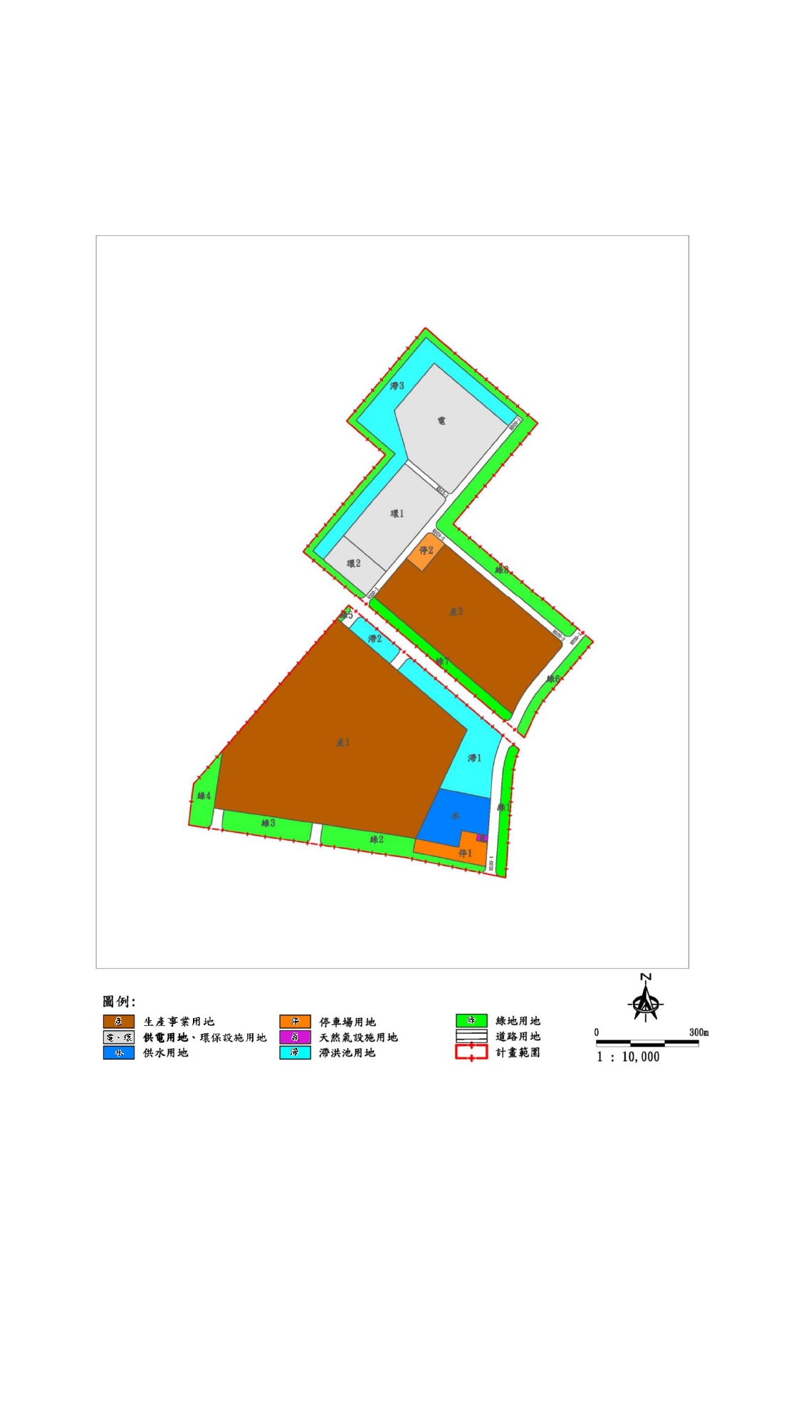 嘉義園區二期都市計畫示意圖，用以表示嘉義園區二期土地都市計畫之土地使用分區及公共設施用地規劃情形。
